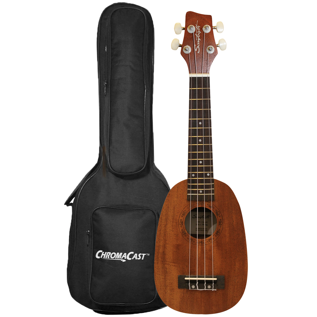 Sawtooth Mahogany Pineapple Soprano Electric Ukulele w Gig Bag and Fishman KUL-101 Preamp/Built In Tuner - GoDpsMusic