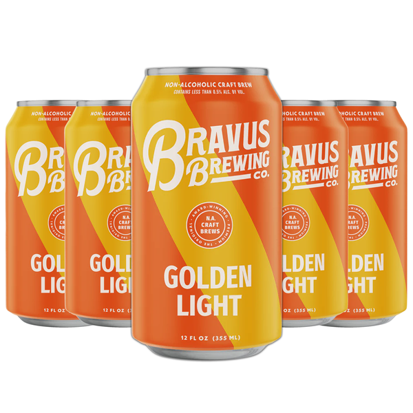 Bravus Golden Light Non-Alcoholic Ale Craft Brew 5 Pack - Crisp, Clean and Approachable-Vegan Friendly-65 Calories - 12oz Cans - GoDpsMusic