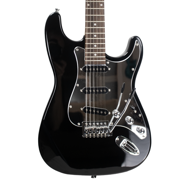 Sawtooth ES Alder Series Electric Guitar, Black with Chrome Pickguard