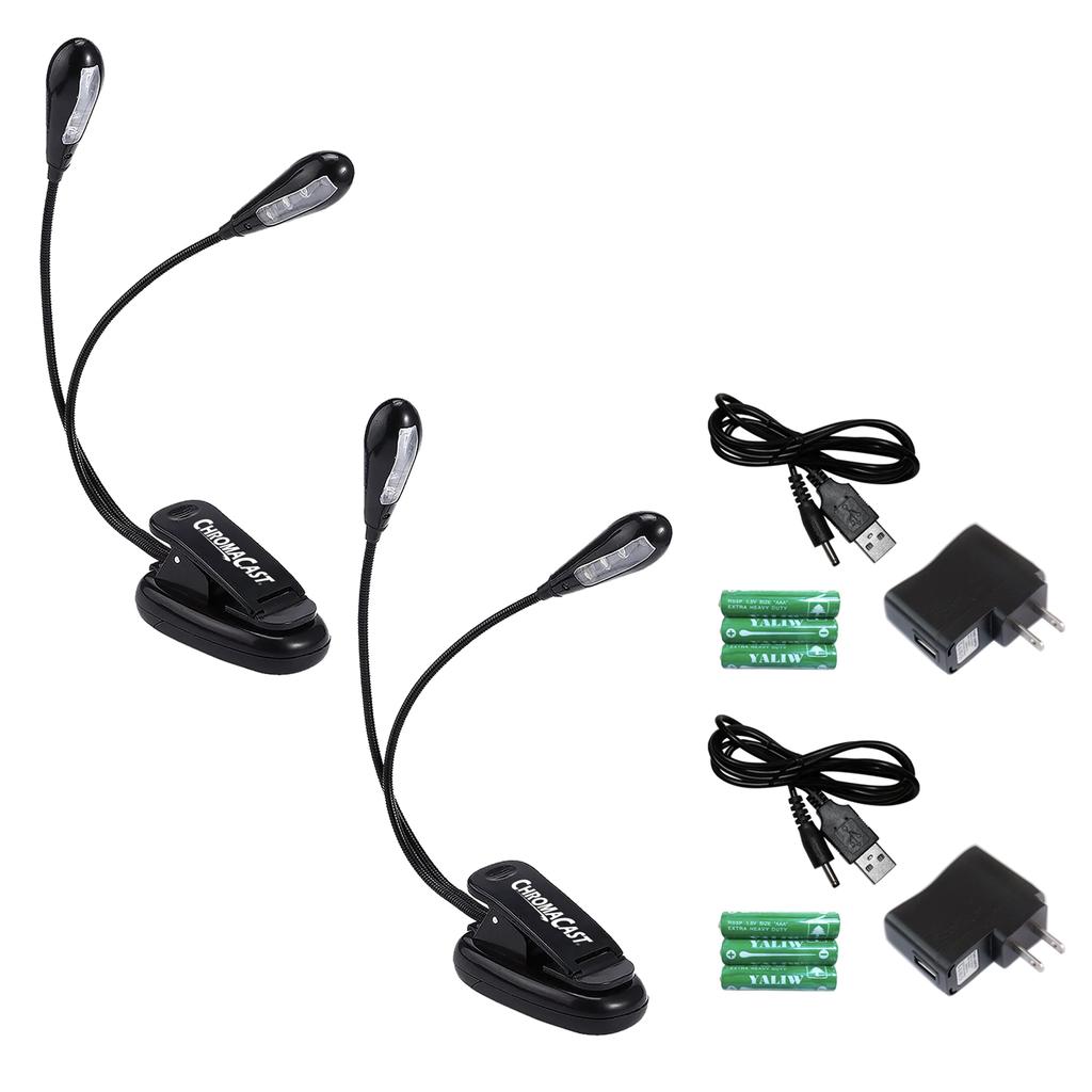 ChromaCast CC-L2 Adjustable Clip-On Dual Head LED Light 2 Pack | Bright Lighting for Music Stands, Reading, and Workspaces | Portable, Flexible Arms, Energy Efficient - GoDpsMusic