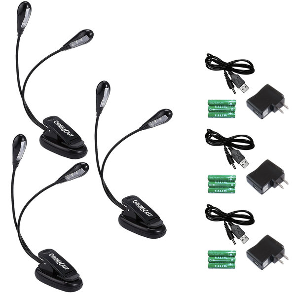 ChromaCast CC-L2 Adjustable Clip-On Dual Head LED Light 3 Pack | Bright Lighting for Music Stands, Reading, and Workspaces | Portable, Flexible Arms, Energy Efficient - GoDpsMusic