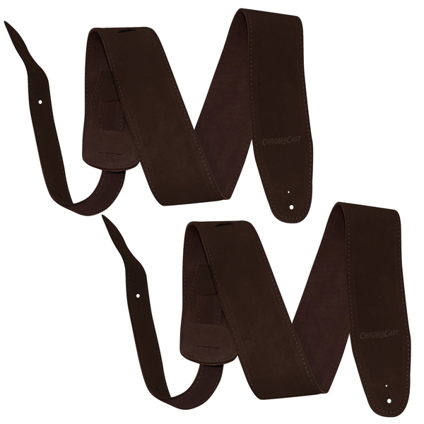 ChromaCast 2 Pack Chocolate Suede Leather Guitar Strap for Acoustic, Electric and Bass Guitars - GoDpsMusic
