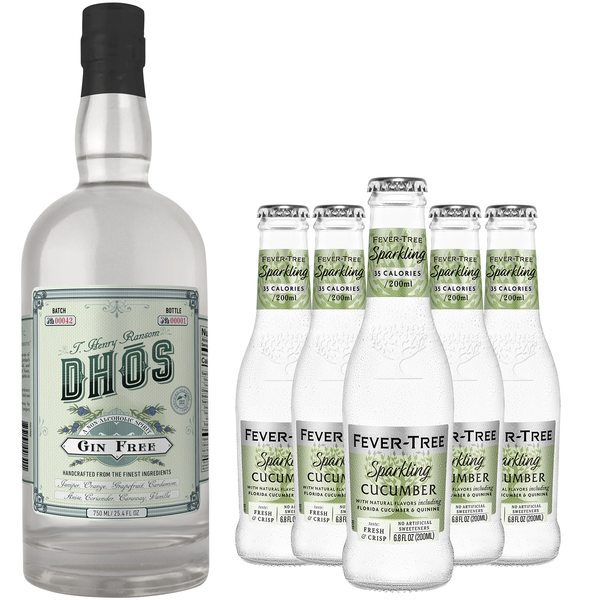 Dhōs Handcrafted Non-Alcoholic Gin w Fever Tree Sparkling Cucumber Tonic - Keto-Friendly, Zero Sugar, Zero Calories, Zero Proof - 750 ML - Perfect for Mocktails - Made in USA - GoDpsMusic