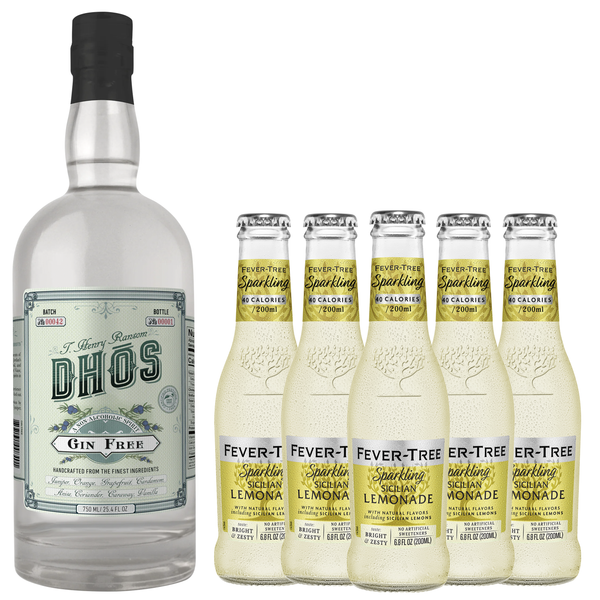 Dhōs Handcrafted Non-Alcoholic Gin w Fever Tree Sparkling Sicilian Lemonade - Keto-Friendly, Zero Sugar, Zero Calories, Zero Proof - 750 ML - Perfect for Mocktails - Made in USA - GoDpsMusic