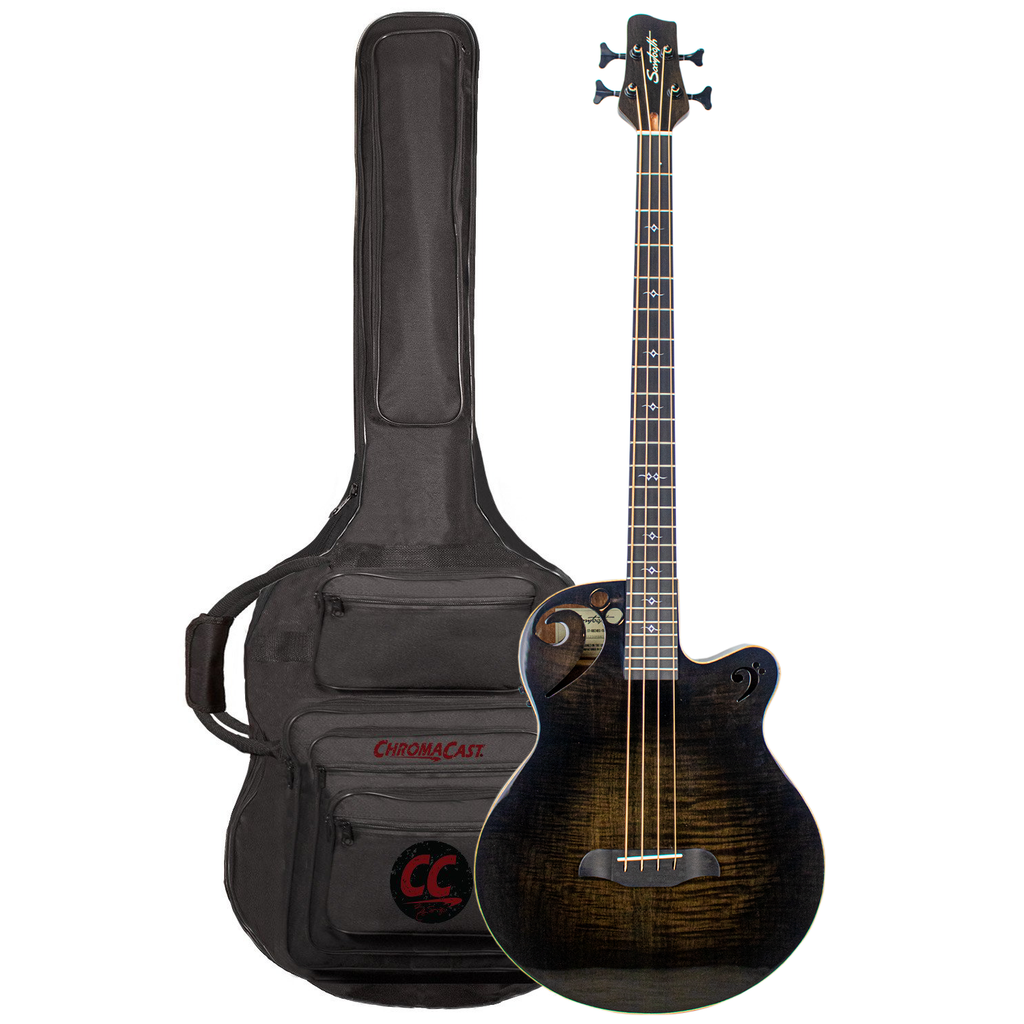 Sawtooth Transparent Black Acoustic Electric Bass designed with Rudy Sarzo with Pro Series Gig Bag - GoDpsMusic