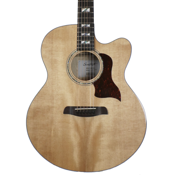 Sawtooth Solid Spruce Top Jumbo Cutaway 6 String Acoustic Electric Guitar with Flame Maple Back and Sides - GoDpsMusic