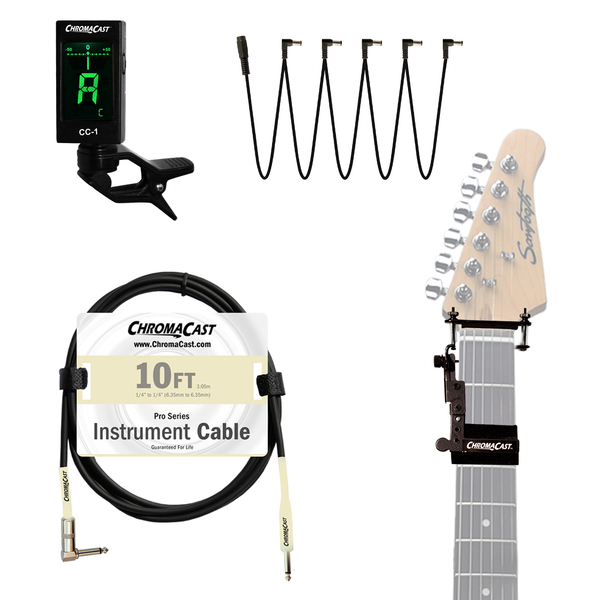 ChromaCast Ultimate Electric Guitar Accessory Pack - Daisy Chain, Cable, Tuner and String Dampener - GoDpsMusic