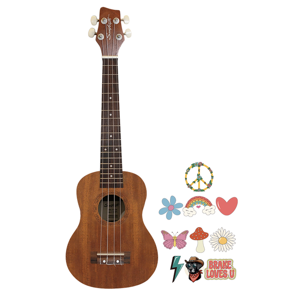 Autographed Sawtooth Mahogany Tenor Electric Ukulele w Fishman KUL-101 Preamp/Built In Tuner and Official Brake Stickers