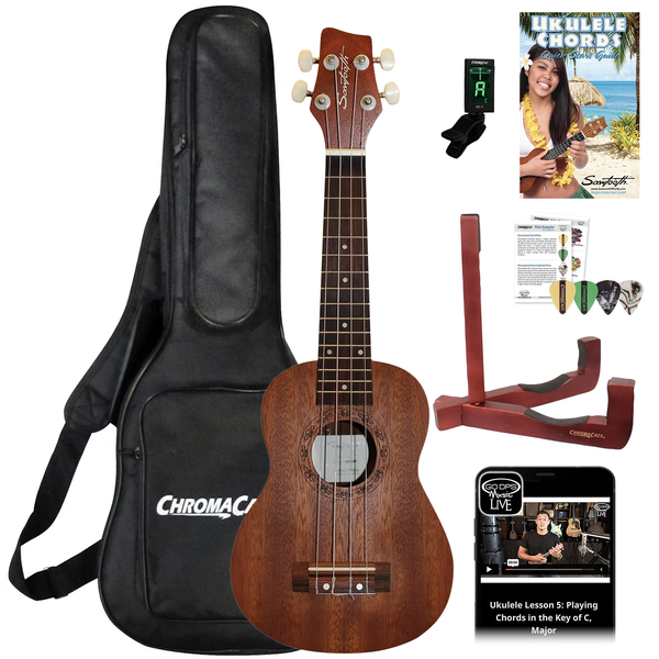 Sawtooth Soprano Ukulele Mahogany 21 inch Ukelele Beginner Kit Online Lesson Padded Gig Bag Premium Wood Uke Stand Picks Quick Start Guide Ukelele Pack - GoDpsMusic