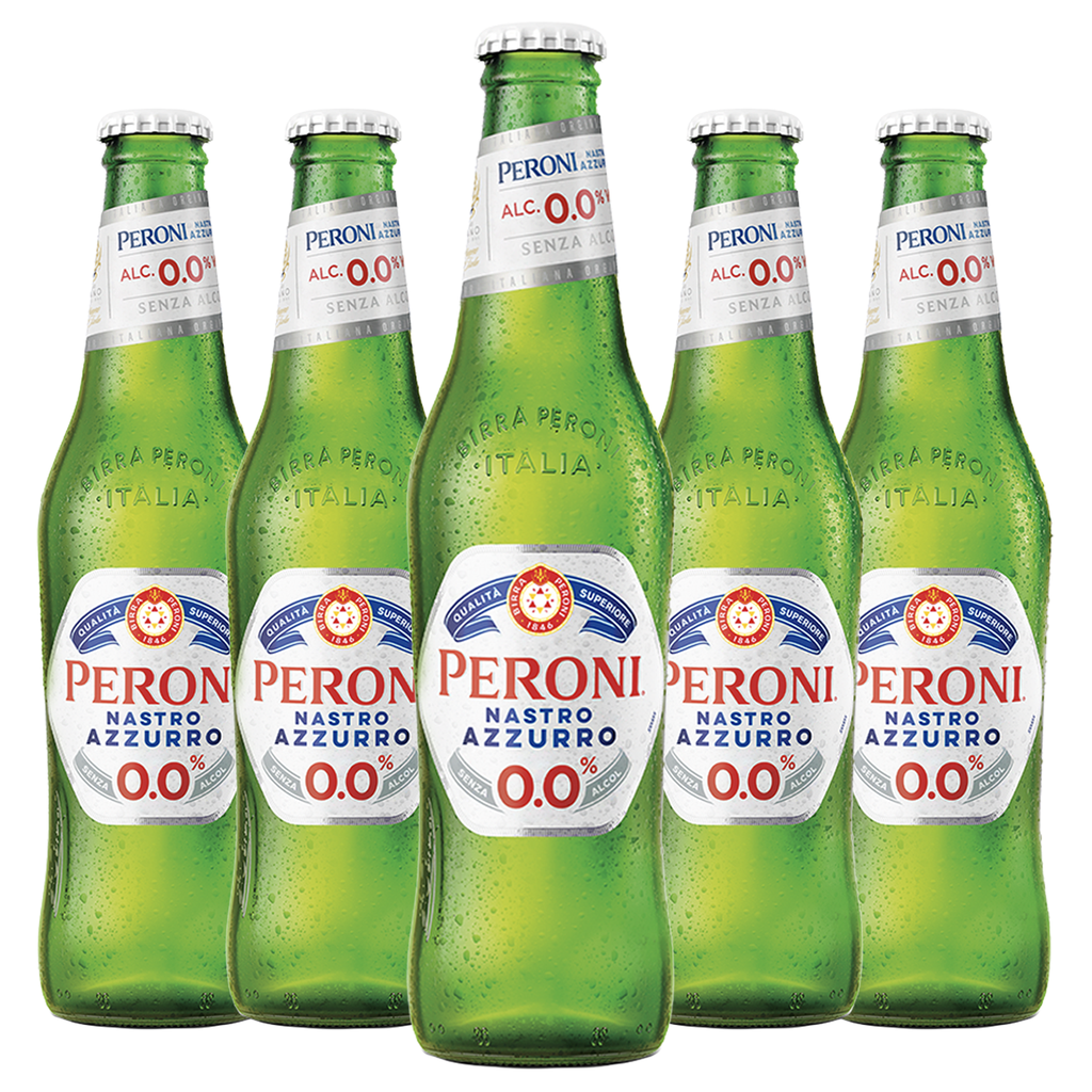 Peroni Nastro Azzurro 0.0 NA Beer Non-Alcoholic Lager Brew 11.2oz Bottles - Authentic Italian Taste Without Alcohol - Refreshing Zero Alcohol Beer 0g Fat, 18.5g Carbs - GoDpsMusic