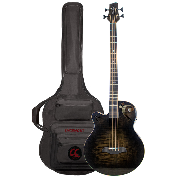 Sawtooth Transparent Left - Handed Black Acoustic Electric Bass designed with Rudy Sarzo with Pro Series Gig Bag - GoDpsMusic