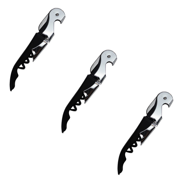 ChromaCast Double Hinged Waiter's Corkscrew - Wine Key and Wine Opener for Wine Bottles and Bottles Opener, Black - 3 Pack - GoDpsMusic