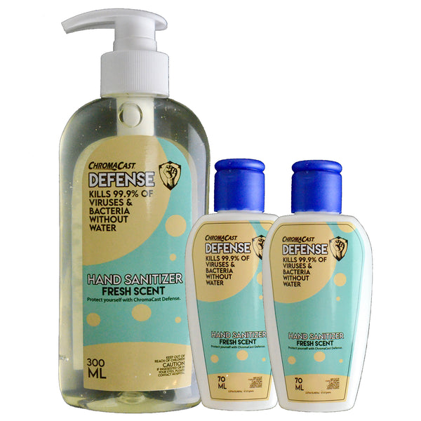 3-Pack ChromaCast Defense Sanitizing Gel for Instruments and Music Equipment 1-300ml/10.14oz 2-70ml/2.36oz Travel Size - GoDpsMusic