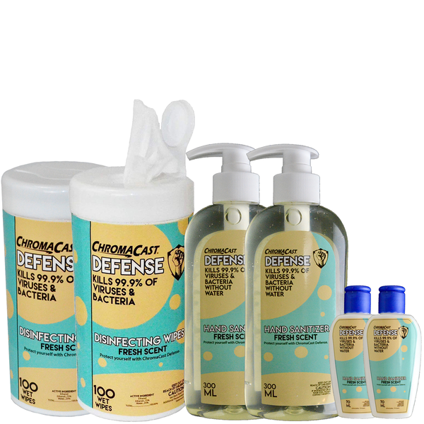 ChromaCast 6-Pack Defense Sanitize Bundle w 2pk Defense Wipes, 2pk 300ml/10.14oz Defense Sanitizer Gel and 2pk 70ml/2.36oz Travel Defense Sanitizer Gel - GoDpsMusic