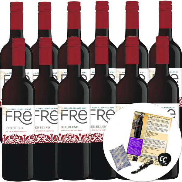 Sutter Home Fre Red Blend Non-Alcoholic Red Wine Experience Bundle with Ice Packs, Corkscrew, ChromaCast Pop Socket, Seasonal Wine Pairings & Recipes, 12/750ML 12-Pack - GoDpsMusic