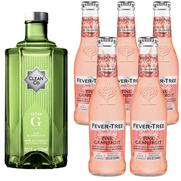 Clean Co Non-Alcoholic Gin Alternative 700ml Bottle - | with Premium Quality Fever Tree Sparkling Pink Grapefruit Soda