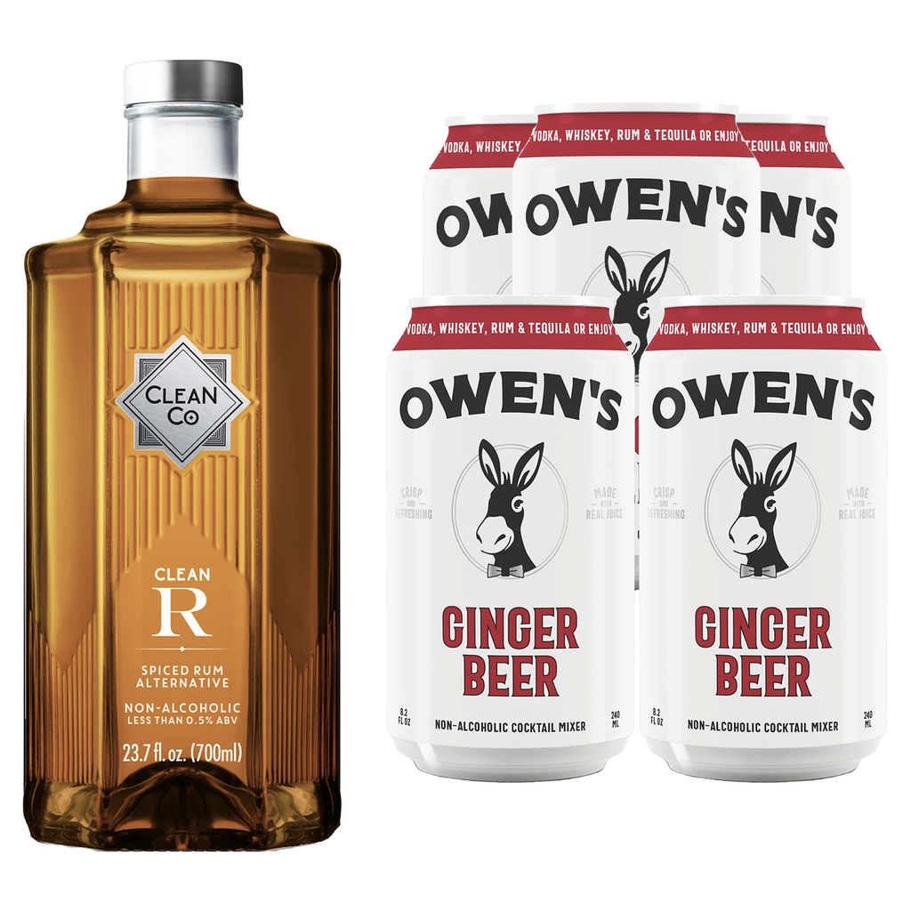 Clean Co Non-Alcoholic Rum Alternative 700ml Bottle | with Premium Quality Owens Ginger Beer 8.2OZ Can