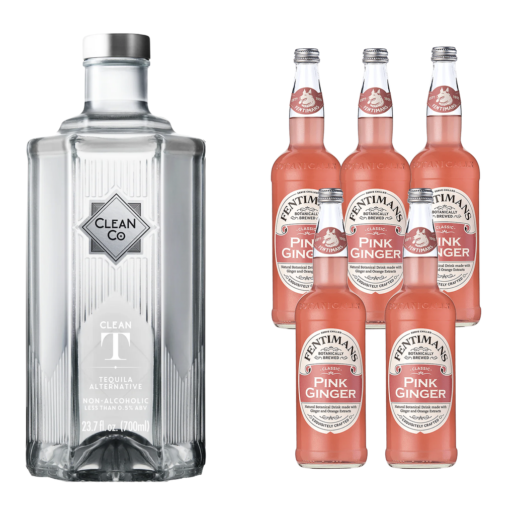 Clean Co Non-Alcoholic Tequila Alternative 700ml Bottle - | with Premium Quality Fentimans Botanically Brewed Pink Ginger Sparkling Soda