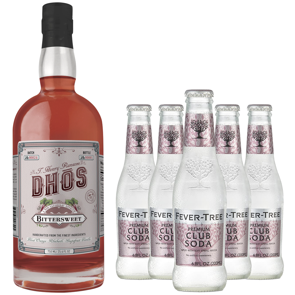 Dhōs Handcrafted Non-Alcoholic Bittersweet Liqueur Aperitif with Fever Tree Club Soda - Keto-Friendly, Zero Sugar, Zero Calories, Zero Proof - 750 ML - Perfect for Mocktails - Made in USA - GoDpsMusic