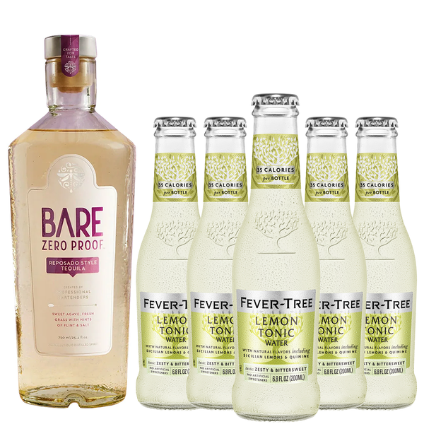 Bare Zero Proof Reposado Style Non-Alcoholic Tequila Bundle with Fever Tree Lemon Tonic Mix - Premium Zero-Proof Liquor Spirits for a Refreshing Experience - GoDpsMusic