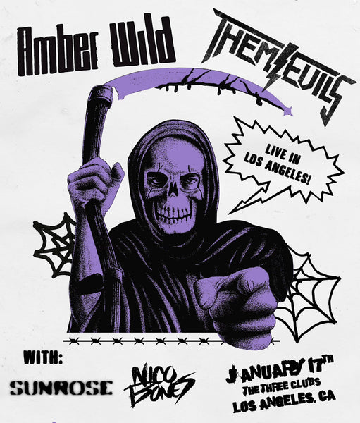 Amber Wild/Them Evils General Admission Ticket, January 17th 2025, at the Three Clubs, Hollywood California. 7PM Show, Doors open at 6PM