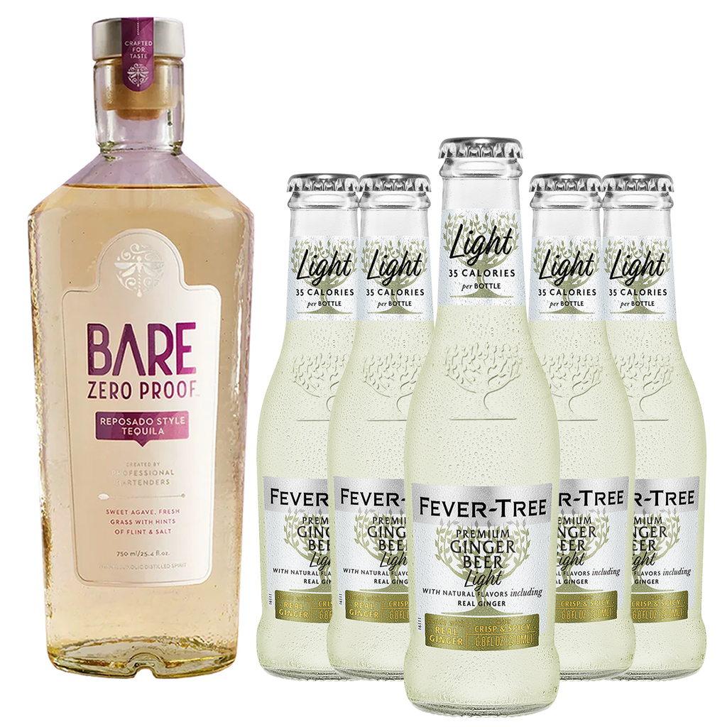 Bare Zero Proof Reposado Style Non-Alcoholic Tequila Bundle with Fever Tree Light Ginger Beer Mix - Premium Zero-Proof Liquor Spirits for a Refreshing Experience - GoDpsMusic