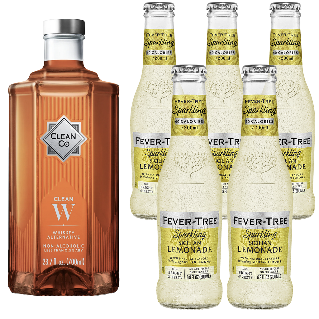 Clean Co Non-Alcoholic Whiskey Alternative 700ml Bottle - | with Premium Quality Fever Tree Sparkling Sicilian Lemonade