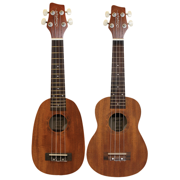 Sawtooth Mahogany Soprano (No Electronics) and Pineapple Soprano Electric Ukulele w Fishman KUL-101 Preamp/Built In Tuner 2 Pack