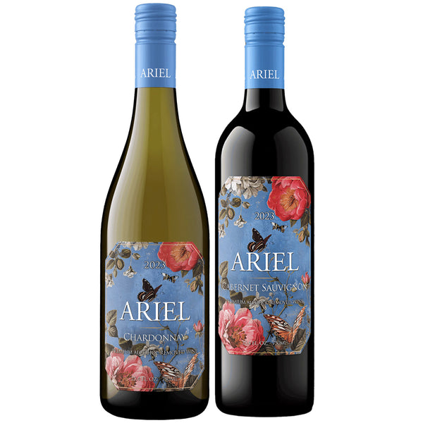 Ariel Cabernet & Chardonnay Non-Alcoholic Red & White Wine Experience Bundle with Chromacast Pop Socket, Seasonal Wine Pairings & Recipes, 2 Pack