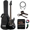 Sawtooth ES Series ST Style Electric Guitar Beginner's Guitar with Accessories, Black with Chrome Pickguard