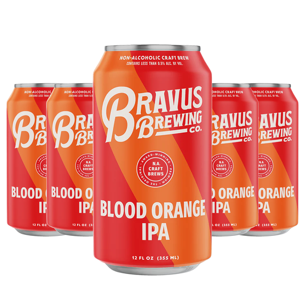 Bravus Blood Orange Non-Alcoholic IPA - Refreshing Craft Brew with Tangy Sweetness and Hoppy Bitterness - Healthier Beverage Option - 12oz Cans