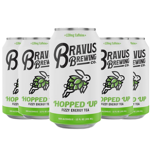 Bravus Hopped Up Sparkling Energy Tea - 12 fl oz - Low Calorie, Organic Black Tea with Organic Hops and 120mg Organic Caffeine - Refreshing Boost with Only 10 Calories - GoDpsMusic