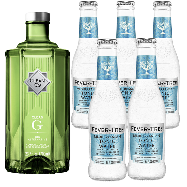 Clean Co Non-Alcoholic Gin Alternative 700ml Bottle - | with Premium Quality Fever Tree Mediterranean Tonic Water