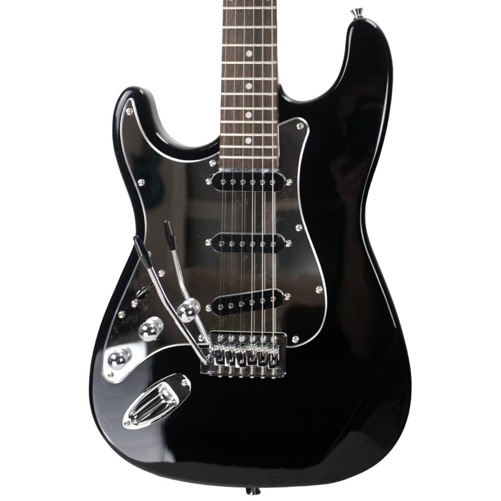 Sawtooth ES Alder Series Left-Handed Electric Guitar, Black with Chrome Pickguard