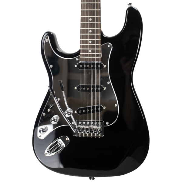 Sawtooth ES Alder Series Left-Handed Electric Guitar, Black with Chrome Pickguard