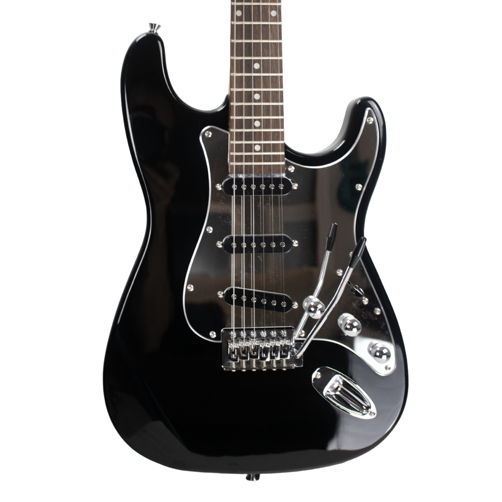 Sawtooth ES Alder Series Electric Guitar, Black with Chrome Pickguard