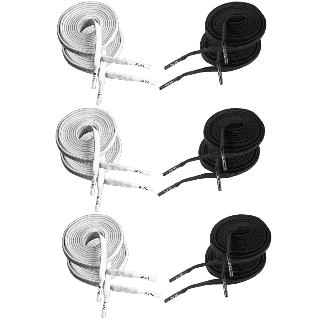 EZ Stretch 6 Pack slip on shoe laces, Elastic flat stretchy shoe laces, 32" to 63" Length, White and Black Mix