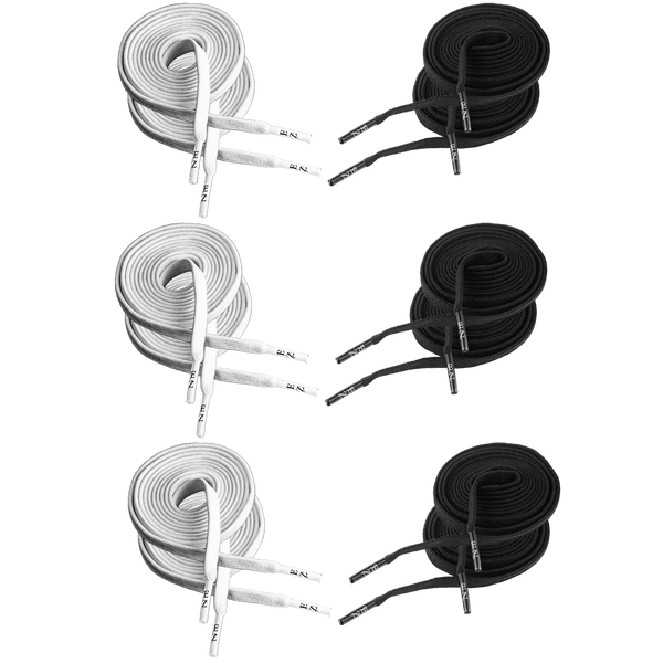 EZ Stretch 6 Pack slip on shoe laces, Elastic flat stretchy shoe laces, 32" to 63" Length, White and Black Mix - GoDpsMusic