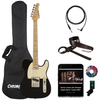 Sawtooth Black ET Series Electric Guitar w/ White Pickguard w Accessories