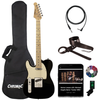 Sawtooth Left-Handed Black ET Series Electric Guitar w/ White Pickguard w Accessories