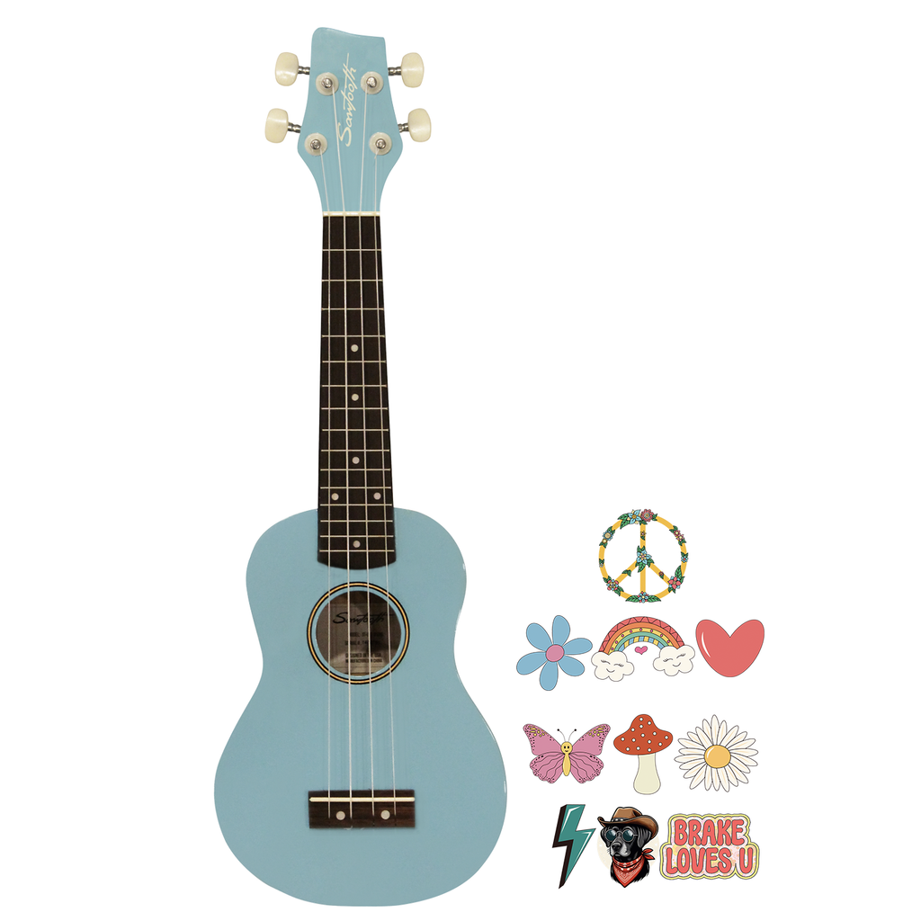 Sawtooth Daphne Blue Basswood Soprano Ukulele w Official Brake Stickers