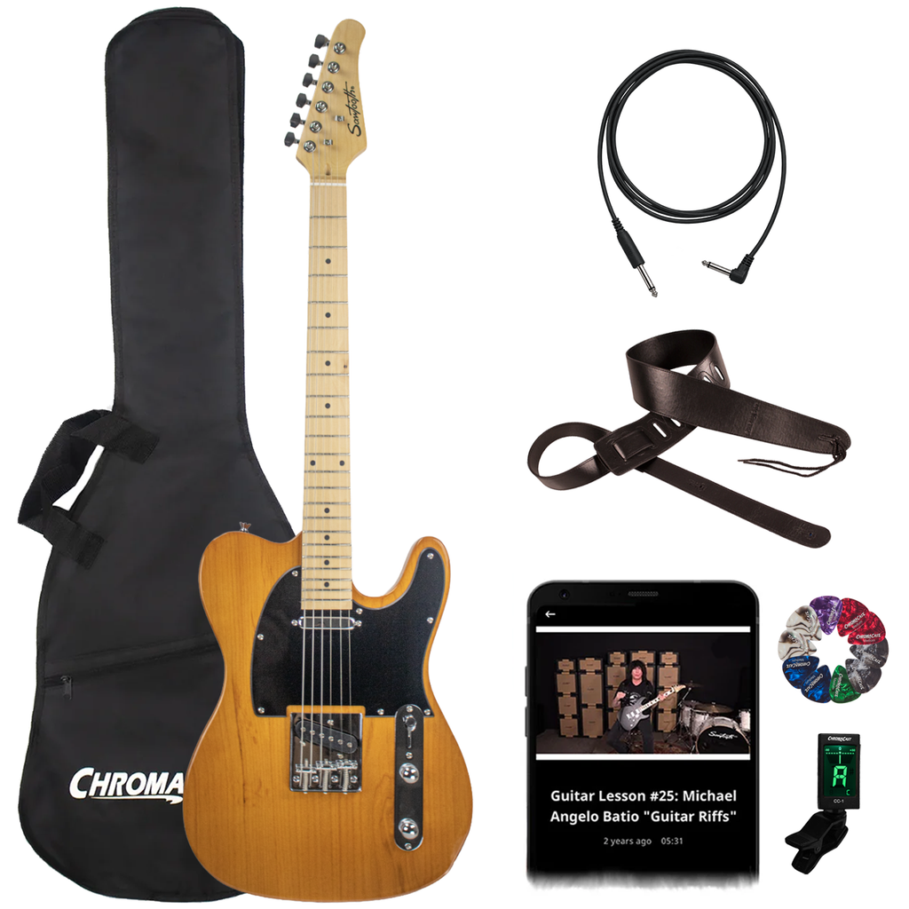 Sawtooth Butterscotch ET Series Electric Guitar w/ Black Pickguard w Accessories