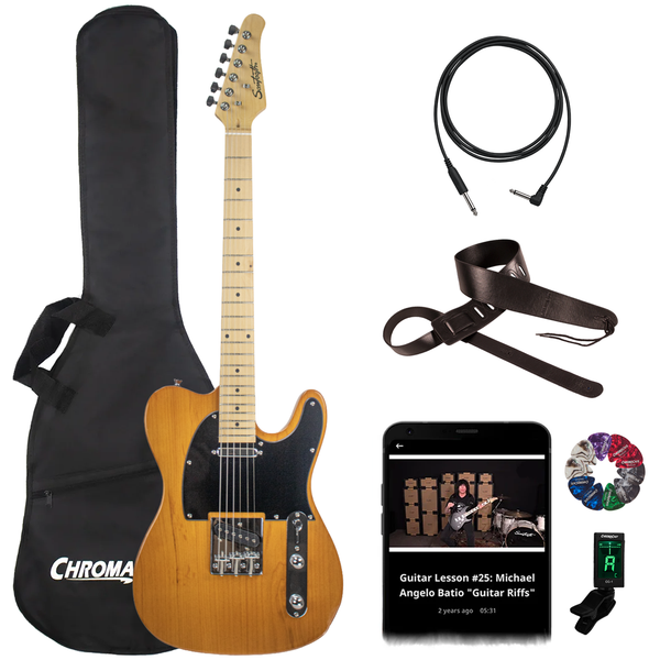 Sawtooth Butterscotch ET Series Electric Guitar w/ Black Pickguard w Accessories