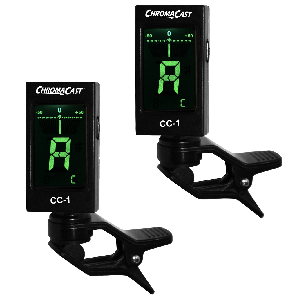 ChromaCast 2 Pack CC-1 Professional Clip-On Tuner for All Instruments (multi-key modes) - with Guitar, Ukulele, Violin, Bass & Chromatic Tuning Modes (also for Mandolin and Banjo) - GoDpsMusic