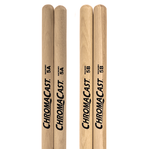 ChromaCast 5A & 5B USA Made Hickory Drumsticks Pair - Wood Tipped - Drum Sticks Tour Tested by Pro Drummers - Real American Hickory Wood - GoDpsMusic