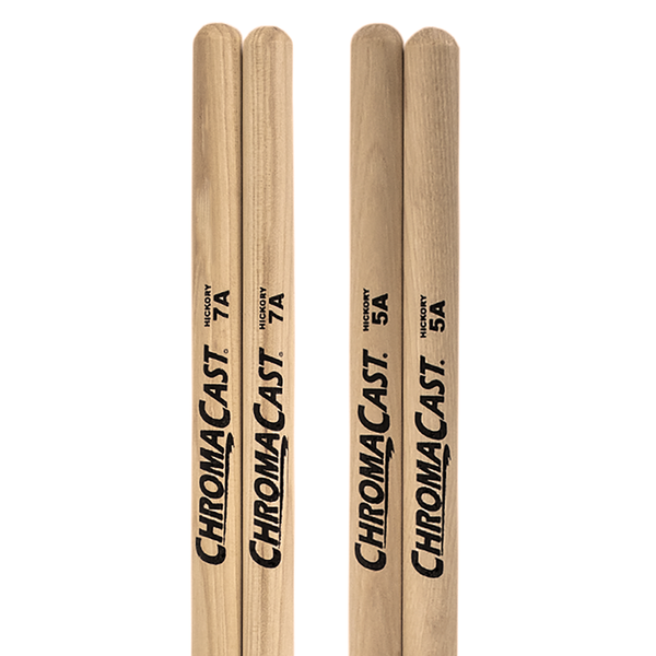 ChromaCast 5A & 7A USA Made Hickory Drumsticks Pair - Wood Tipped - Drum Sticks Tour Tested by Pro Drummers - Real American Hickory Wood - GoDpsMusic