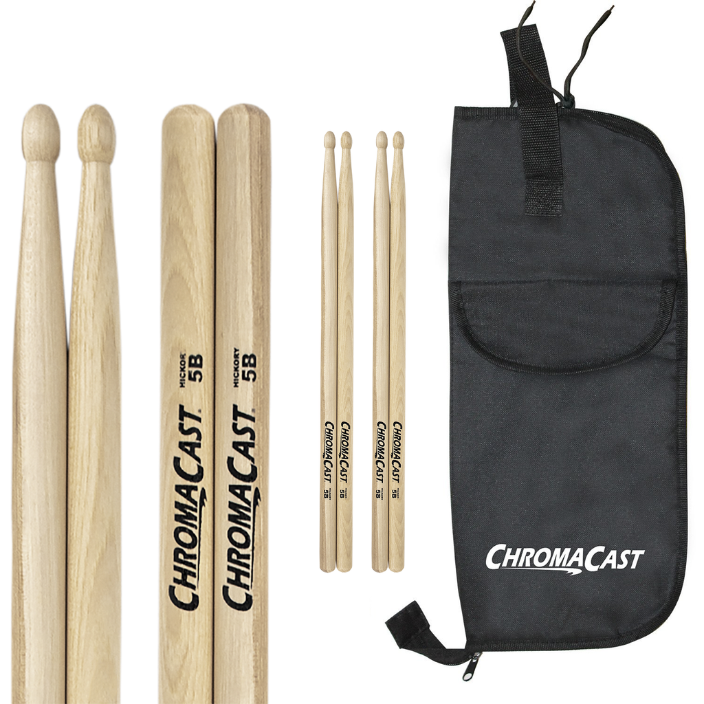 ChromaCast 5B USA Hickory Drumsticks, 3 Pairs with Drumstick Bag