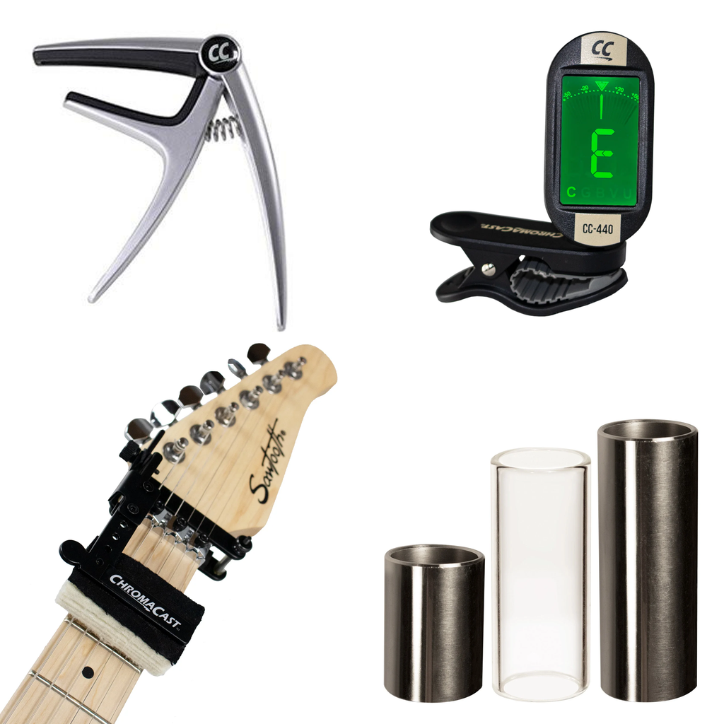 GoDpsMusic Acoustic & Electric Guitar Accessory Pack w Capo, String Dampener, 3 Pack Slides and Chromatic Clip-On Tuner - GoDpsMusic