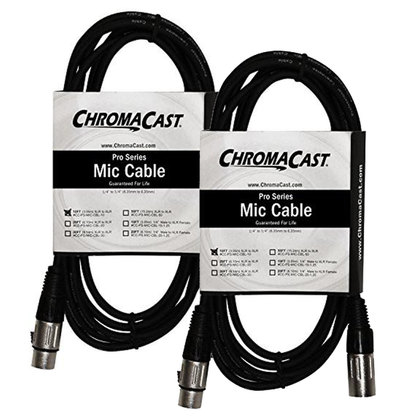 ChromaCast 2 Pack XLR Microphone Cable for Speaker or PA System, All Copper Conductors, 6MM PVC Jacket, 10 Foot, Black - GoDpsMusic