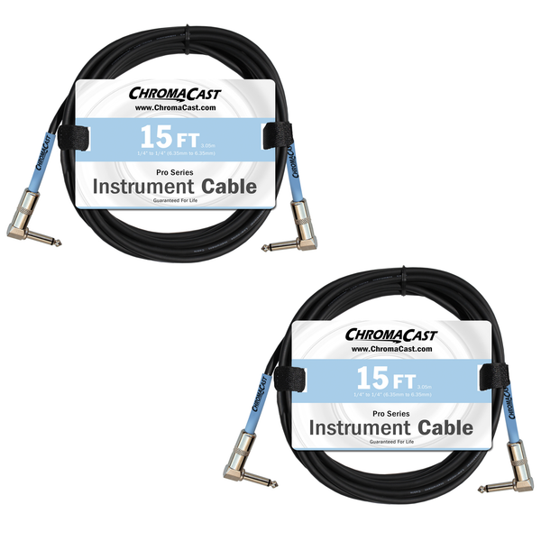 ChromaCast Pro Series Instrument Cable, Angle - Angle, Daphne Blue, 15 foot | 2 PACK - GoDpsMusic